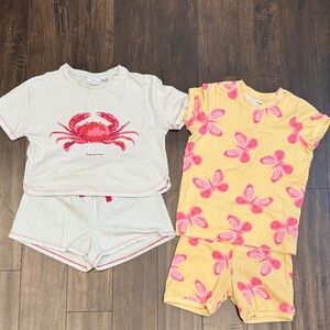 Zara Kids Pajama Set - White with Red Crab and Yellow with Pink Flowers